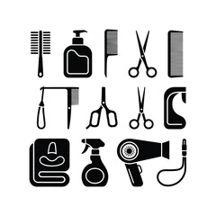 Collection of hairdresser tools and accessories icons for salon and barber shop services