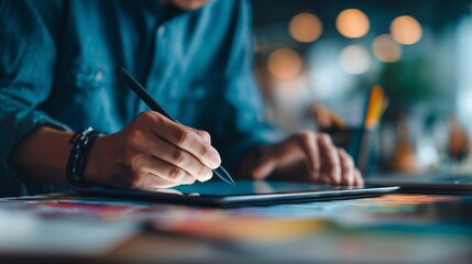 Designer using stylus on a tablet