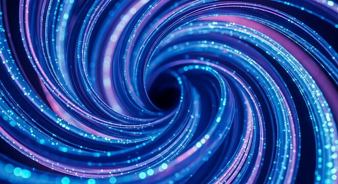 Abstract blue vortex tunnel with glowing light streaks