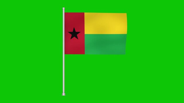 Animated guinea bissau flag waving on a pole against a vibrant green screen background display image