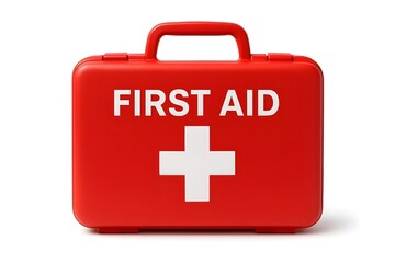 Obraz premium red first aid kit box isolated on white background