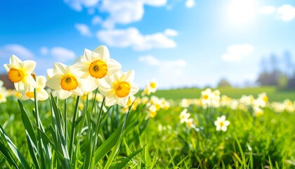 Spring Daffodils in a Sunny Field