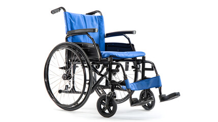 Fototapeta premium Durable and comfortable blue wheelchair ready for patient mobility and accessibility needs in medical or home settings