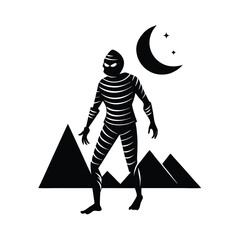 Mummy Wrapped in Bandages Walking at Night