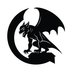 Gargoyle Sitting on Cathedral Roof at Moonlight