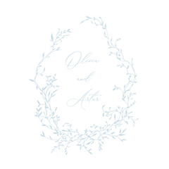 Wedding hand drawn line floral frame. Vintage wedding greenery wreath. Vector illustration botanical decoration elements for wedding invitation, label, branding business identity, greeting card