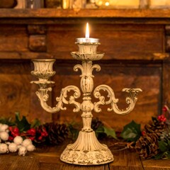 Antique-style candle holder with warm lighting