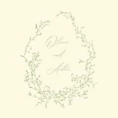Wedding hand drawn line floral frame. Vintage wedding greenery wreath. Vector illustration botanical decoration elements for wedding invitation, label, branding business identity, greeting card