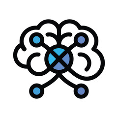 Stylized brain icon with connected nodes and blue accents mind thinking