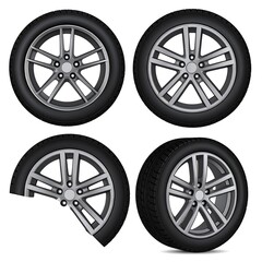 Obraz premium Car wheels in various perspectives