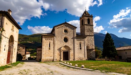 Fototapeta premium Church Exterior in Mountain Valley