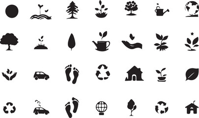 Obraz premium Eco friendly icons vector set for environment and nature conservation sustainability and green energy 100