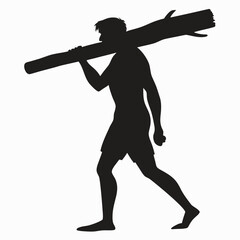 Man carrying log on shoulder