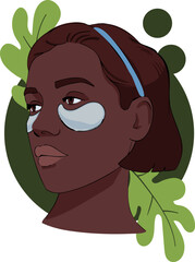 A girl's face with under-eye patches. Vector illustration.