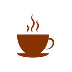 Simple brown coffee cup with steam rising on a white background