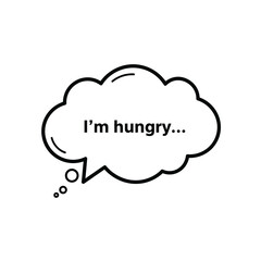 I'm hungry... thought bubble illustration, empty speech bubble with text 'I'm hungry..