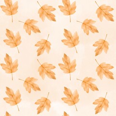 Watercolor maple leaves seamless autumn pattern on beige background