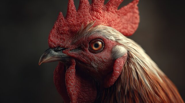 Unique RedComb Rooster Standing Against Striking Abstract Background Perfect for Branding and HighEnergy Campaigns, Inspires Creativity and Vitality.