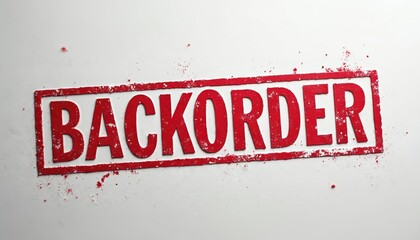 Bold red rubber stamp imprint reads BACKORDER on white background. Illustration signifies item unavailability, delayed shipment, stock shortage. Commercial graphic for retail, logistics, commerce,