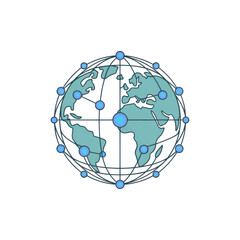 Globe with interconnected blue nodes and grid lines on black background earth world isolated on a transparent background