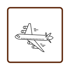 Simple hand drawn outline of a jet airplane in flight