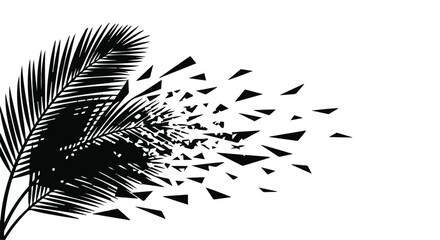 Abstract concept of nature dissolving into geometric fragments on white background