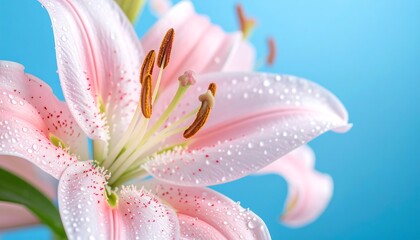 Fototapeta premium Close-up of pink lilies with water droplets