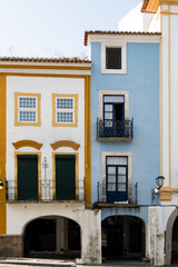 Close-up of traditional apartment building facades in Elvas in Portugal