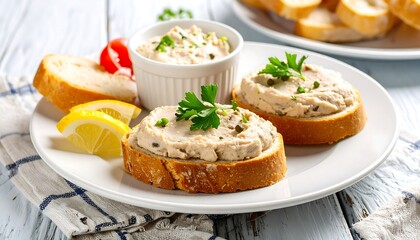 Appetizing open-faced sandwiches with creamy spread