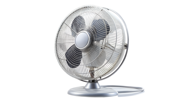 Vintage electric fan isolated on transparent background, a classic appliance for cooling and air circulation, evoking nostalgia and retro design aesthetics
