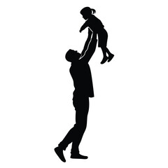 Man lifting small child overhead