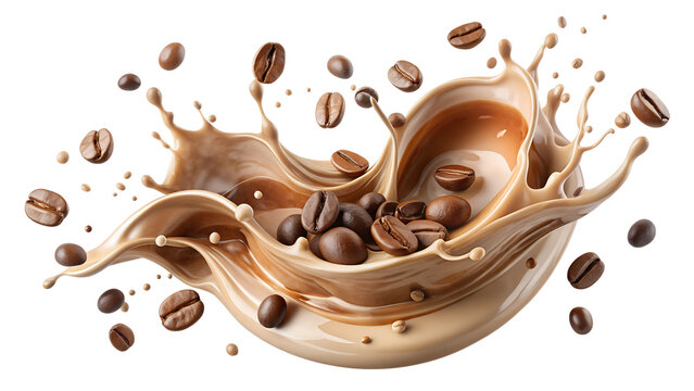 Coffee bean splash isolated on transparent background, capturing the essence of coffee with a dynamic burst of flavor and aromatic appeal