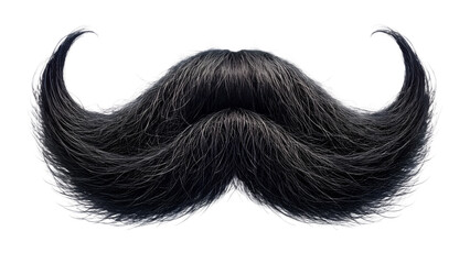 Closeup of a black mustache on a transparent background isolated on transparent background, a symbol of masculinity, style, and facial hair fashion