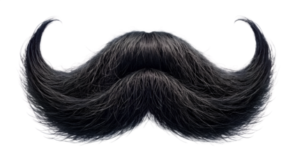 Closeup of a black mustache on a transparent background isolated on transparent background, a symbol of masculinity, style, and facial hair fashion