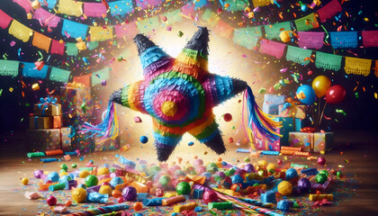 A pinata burst of candy, Ai generated image