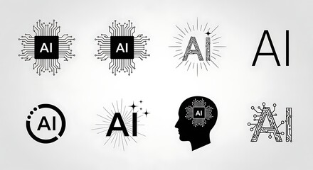 Artificial intelligence ai icons and symbols