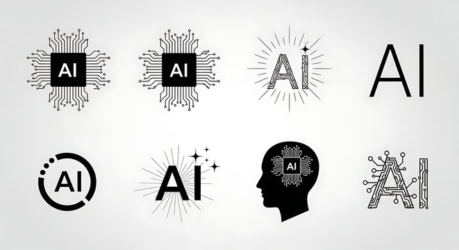 Artificial intelligence ai icons and symbols
