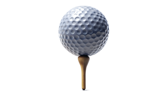 Closeup of a golf ball on a tee isolated on transparent background, ready for a swing on the golf course, sports equipment for recreation - Powered by Adobe