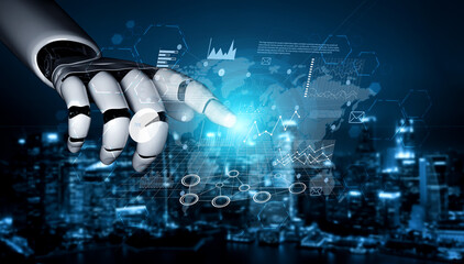 Obraz premium AI for global business data analysis and market research. Using AI analytics for insight into the worldwide economy and business strategy. Motif