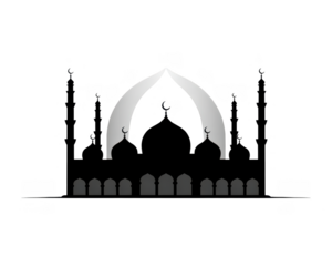 Abstract Mosque Silhouette with Arched Domes and Minarets in White and Gray Tones islam isolated on a transparent background