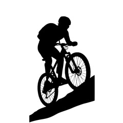 Dynamic cyclist silhouetted ascending a steep trail, capturing extreme sport adventure and outdoor challenge