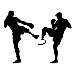 Dynamic martial artists with prosthetics showcase powerful kicks in striking silhouette action