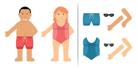 Male and Female Swimsuit, Fat Bather Character.