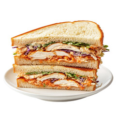 Delicious Chicken Sandwich with Fresh Vegetables on Soft Bread, Perfect for Lunch or Snack Time on transparent background