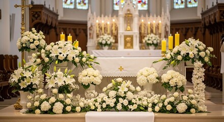Wedding altar decoration ideas floral arrangement church ceremony flowers event design inspiration background