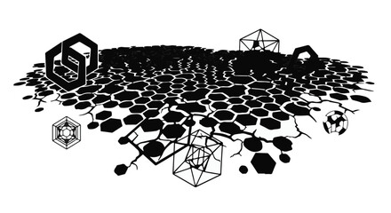 Abstract geometric molecular structure with hexagonal patterns and crystalline forms