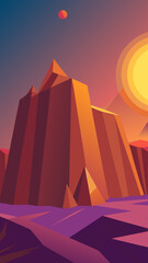 Low Poly Desert Horizon With Glowing Twin Suns Vector