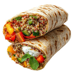 Colorful Quinoa Wrap with Fresh Veggies and Yogurt Sauce in a Natural Setting on transparent background