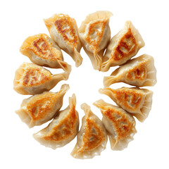 Delicious Pan-Fried Dumplings Arranged in a Circle, Perfect for Sharing or Snacking at Any Gathering on transparent background
