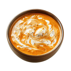 Creamy Tomato Soup with Swirled Cream in a Rustic Bowl on transparent background